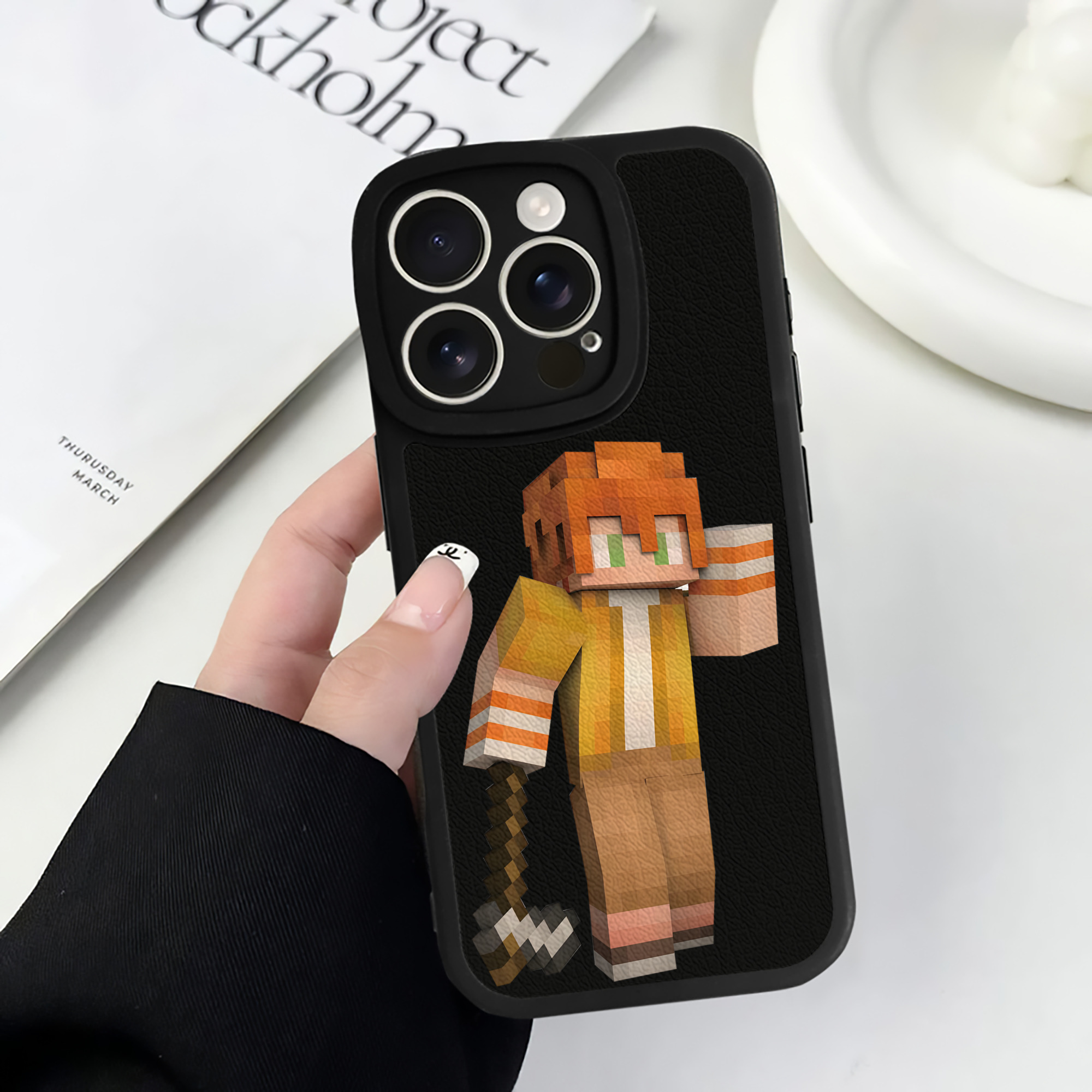 （画像用） マインクラフト ブロックの世界 Minecraft MC Block world 【iPhone 16シリーズ対応】シリコンスマホケース（レザー調） 材質：シリコン
